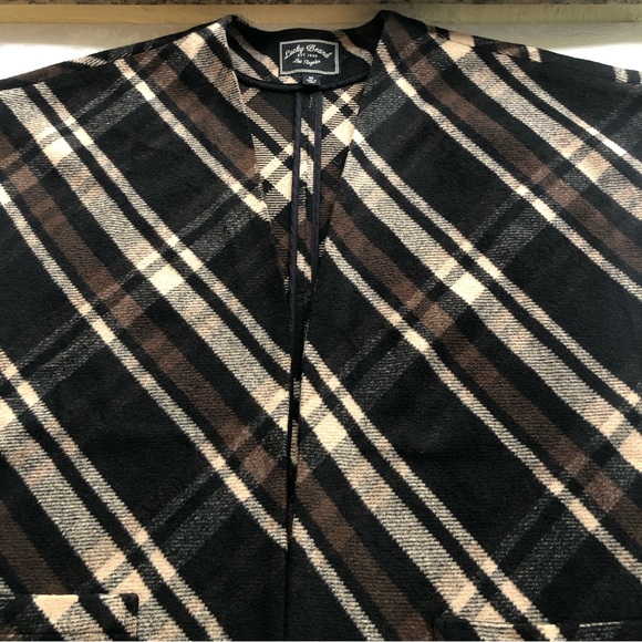 Lucky Brand Caftan Open Cardigan Brown/Black Plaid Women’s Size M Poncho Shawl - Picture 13 of 16